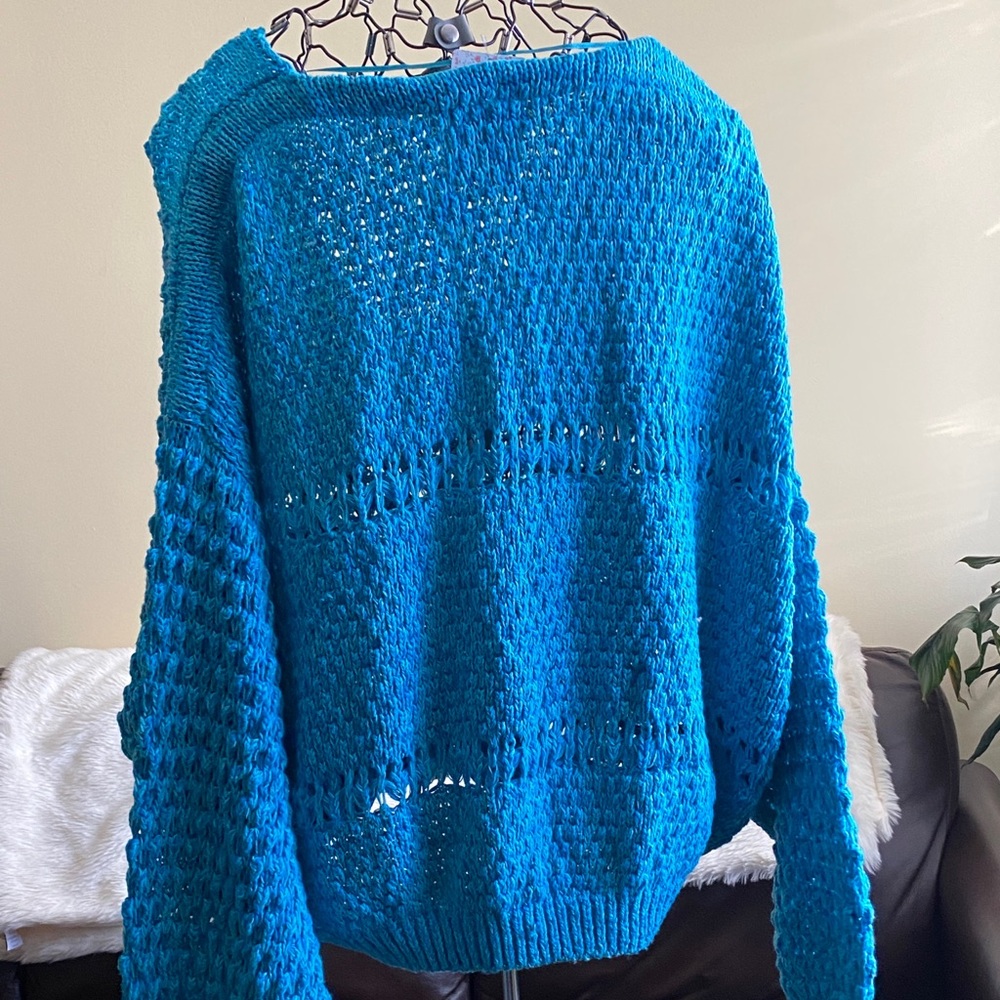 Final Sale! Free People Coconut V-neck Sweater - Pristine Blue Size XL - Picture 6 of 9